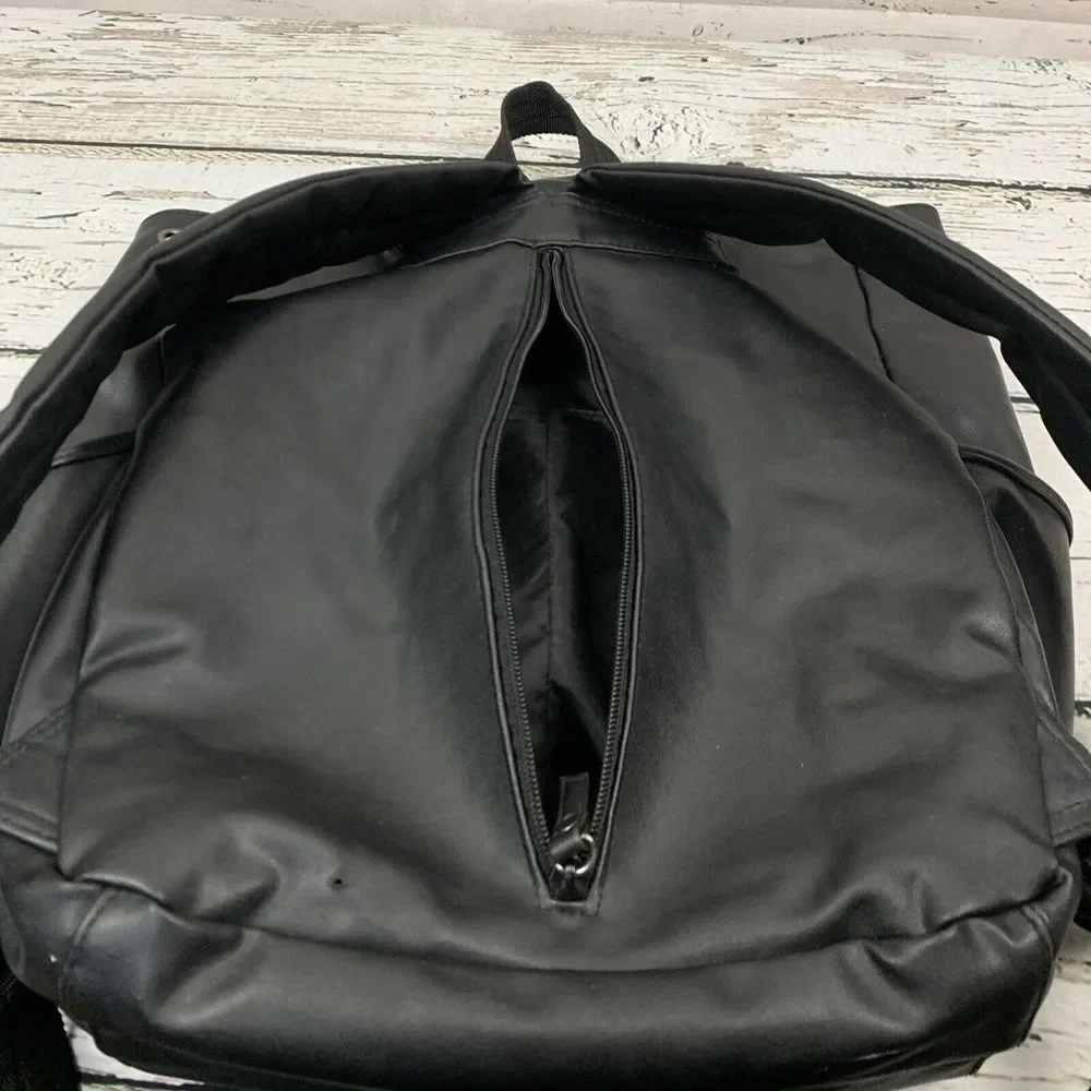 Eddie Bauer Black Faux Leather Backpack Versatile Travel Daypack Diaper‎ Bag